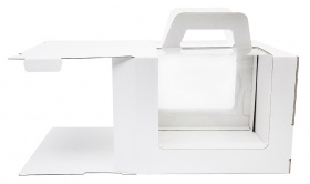 Гофрированная коробка для подарков c ручками и круговым окном Премиум 260*260*200 до 3 кг бел/бур
