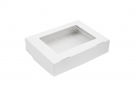 Картонная упаковка для пирожных из белого картона с окном и ламинацией, р-р 200*150*45мм, серия "Fupeco WinSweetBox" Стандарт бел/бел