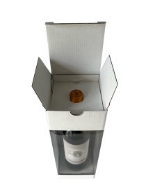 Коробка для бутылки с круговым окном самосборная Премиум 110*110*320мм из микрогофрокартона, бел/бел