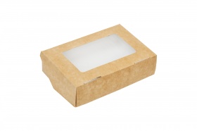 Картонная упаковка для кейк-попсов на 2 шт с прозрачным окном и ламинацией из бур/бел крафт картона. Размер 150*100*40