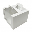 Гофрированная коробка для подарков c ручками и круговым окном Премиум 260*260*200 до 3 кг бел/бел