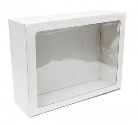 Коробка с прозрачным окном из 3-х слойного микрогофрокартона  для пирога  р-р 400*300*120мм, серии "Fupeco WinPieBox", бел/бел