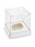 Упаковка для капкейка 1шт с прозрачной пластиковой крышкой, Серия "Fupeco GlassTopCakeBox" Премиум, бел/бел. Размер 100*100*120 мм.