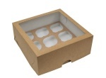 Картонная упаковка с прозрачным окном серия "Fupeco WinCupcakeBox" Премиум под капкейки на 9 шт, из бур/бел крафт картона. Размер 250*250*100 мм