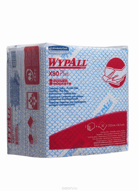 Протирочный материал Kimberly-Clark серии WYPALL*X80 (19139), цвет синий, 1сл,  8 уп*30 л, 34,5*33,5 см