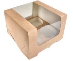 Картонная упаковка под капкейки, серия "Fupeco RWinPack" Премиум с круговым окном, из бур/бел картона. Размер 160*160*110 мм.