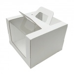 Гофрированная коробка для подарков c ручками и круговым окном 260*260*200 до 3 кг бел/бур