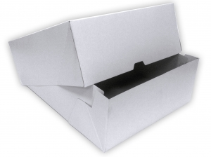 Упаковка для торта серия "Fupeco CakeBox Эконом" от 1 до 3 кг из мелованного картона 390 г/м2. Р-р 255*255*105мм, бел/сер (Д 15-25 см)
