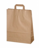Пакет для магазинов бумажный пищевой с плоской ручкой, крафт пакет с плоской ручкой, пакет для покупок с плоской ручкой, 1 сл 450*350*150