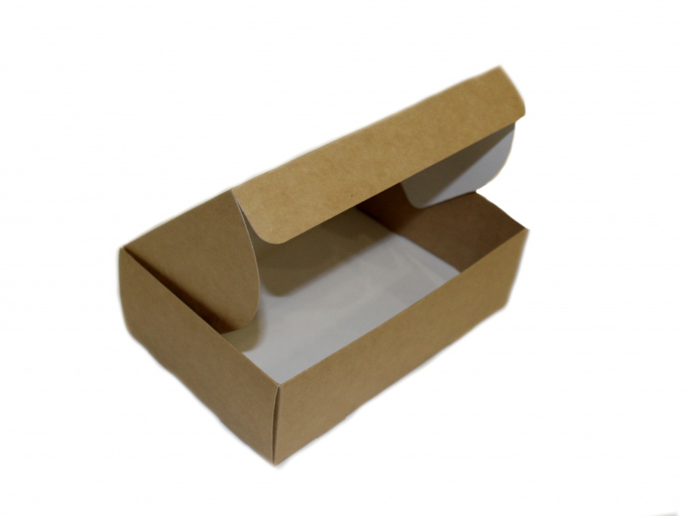 Упаковка из картона для пирожных и выпечки, Серия "Fupeco SweetBox" из бур/бел крафт картона. Размер 185*122*60 мм.