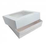 Картонная упаковка для пирожных из белого картона с окном и ламинацией, р-р 195*195*48мм, серия "Fupeco WinSweetBox" бел/бел