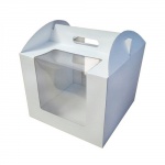 Коробка для кулича серия "Fupeco WinCakeHandBox" Стандарт c ручками и прозрачными окнами 300*300*250 от 1 до 3кг бел/бел (Д 15-30см)