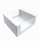 Коробка для подарков с круговым окном самосборная 290*290*160мм из микрогофрокартона, бел/бел