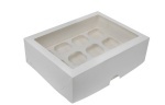Картонная упаковка под капкейки на 12шт., серия "Fupeco WinCupcakeBox" Премиум с прозрачным окном из бел/бел мелованного картона. Размер 330*250*100 мм