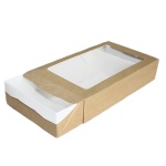 Картонная коробка пенал из крафт картона с окном  и ламинацией р-р "XXL" 200*200*40мм, серия "Fupeco Fresh WinCase" бур/бел 