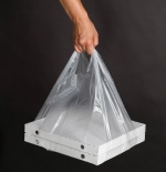 Пакет «майка» полиэтиленовый для переноски коробок под пиццу на вынос Д 20-28 см, р-р 24+18х50 см, прозрачный