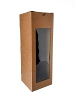 Коробка для бутылки с окном самосборная Стандарт 110*110*320мм из микрогофрокартона, бур/бур