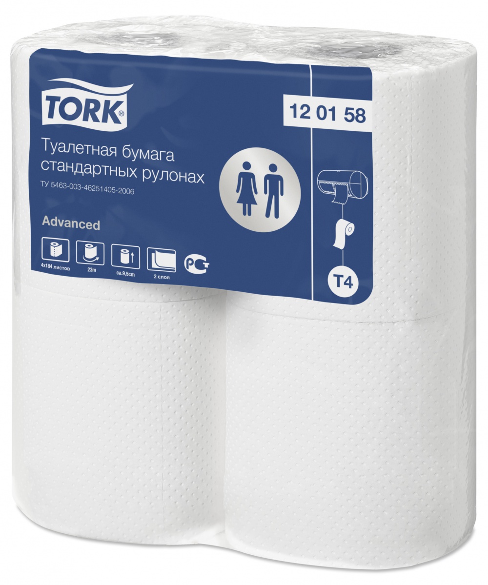 Бумага туалетная Tork Advanced (120158) в стандартных рулонах, 2 сл., 184л, 23*9,5 см, Т4