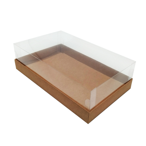Коробка для пирожных с прозрачной пластиковой крышкой, Серия "Fupeco GlassTopSweetBox" Премиум, бур/бел. Размер 250*150*70 мм.