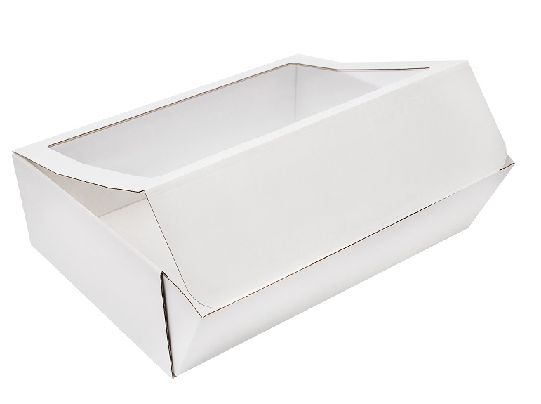 Коробка для торта с прозрачным окном из микрогофрокартона р-р 400*300*120мм, серии "Fupeco WinCakeBox" Стандарт, бел/бел