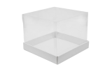 Коробка для торта и кулича до 2 кг с прозрачной пластиковой крышкой. Р-р 240*240*200, серия "Fupeco GlassTopCakeBox" Премиум, бел/бел