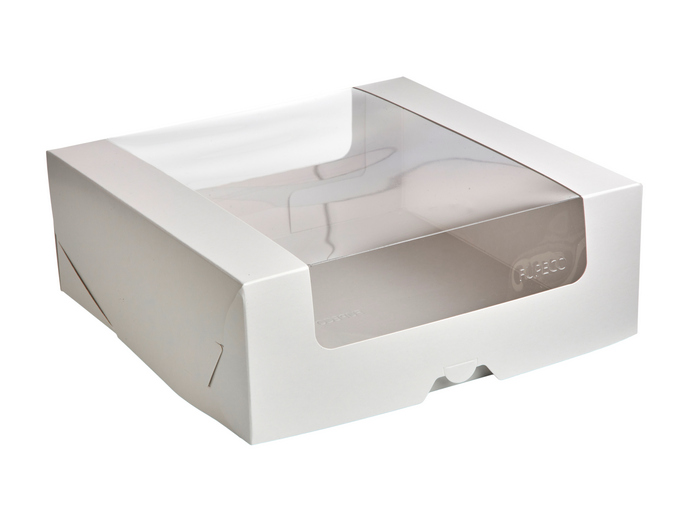 Коробка для Бенто торта 190*185*75мм с круговым окном, серии "Fupeco RWinCakeBox" Премиум, бел/бел