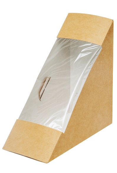 Упаковка для сэндвичей р-р 125*125*40мм из крафт картона, серия "Fupeco Fresh WinSand" бур/бел