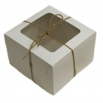 Коробка картонная с окном для Бенто торта серия "Fupeco WinSweetBox" из бел/бел картона. Размер 160*160*110 мм.