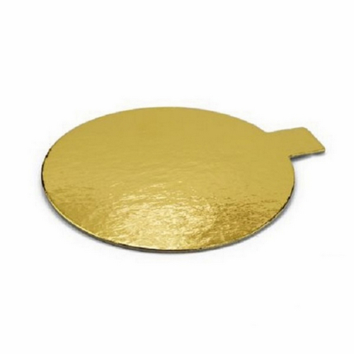 Подложки картонные с ламинацией и держателем круглые D=8 см под пирожное. Цвет "золото", толщина 0.8-1 мм