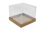 Коробка для торта и кулича с прозрачной пластиковой крышкой до 2кг Р-р 240*240*200, серия "Fupeco GlassTopCakeBox" Премиум, бур/бур