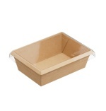 Картонная салатница с прозрачной крышкой, р-р 120*160*45мм, 500мл, серия "Fupeco Fresh CapTray" бур/бур