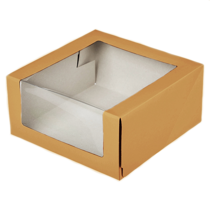 Коробка для торта серии "Fupeco WinCakeBox" с прозрачным боковым и верхним окном. Размер 225*225*110. Из бур/бел крафт картона.
