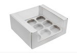 Коробка для капкейков на 9шт с круговым окном р-р 242*240*110мм серия "Fupeco RWinPack" Премиум бел/бел