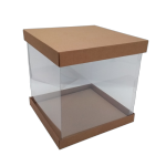 Коробка для торта до 3 кг с прозрачными стенками со всех сторон. Р-р 300*300*320, серия "Fupeco RWinCakeBox" Премиум, бур/бур