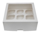 Коробка картонная серия "Fupeco WinCupcakeBox", самосборная для капкейков на 9 шт., с прозрачным окном, из бел/бел картона.Размер 250*250*100 мм.