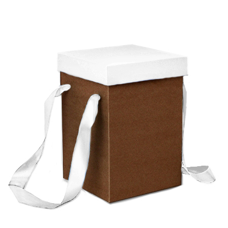 Коробка картонная для подарков. Самосборная. Декоративная р-р 175*175*250мм. Крышка + дно цвет снаружи: белый/бурый (крафт)