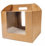 Гофрированная коробка для подарков c ручками и прозрачными окнами 300*300*250 до 3кг бур/бур