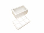 Коробка картонная серия "Fupeco WinCupcakeBox" Стандарт, самосборная для капкейков на 6 шт., с прозрачным окном, из бел/бел картона.Размер 250*160*110 мм.
