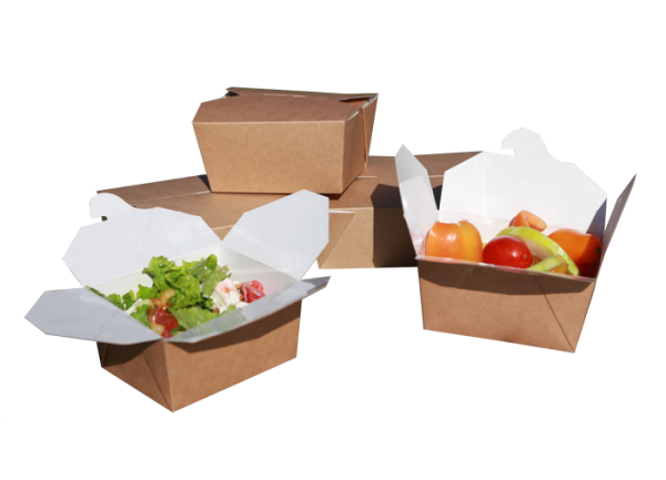 Коробка картонная для горячих блюд из крафт картона с ламинацией р-р "M" 130*100*65мм, серия "Fupeco Fresh HotBox" бур/бел