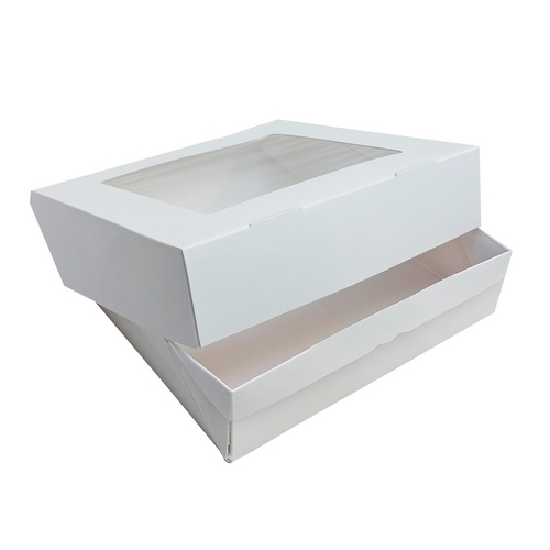 Картонная упаковка для пирожных из белого картона с окном и ламинацией, р-р 195*195*48мм, серия "Fupeco WinSweetBox" Стандарт бел/бел
