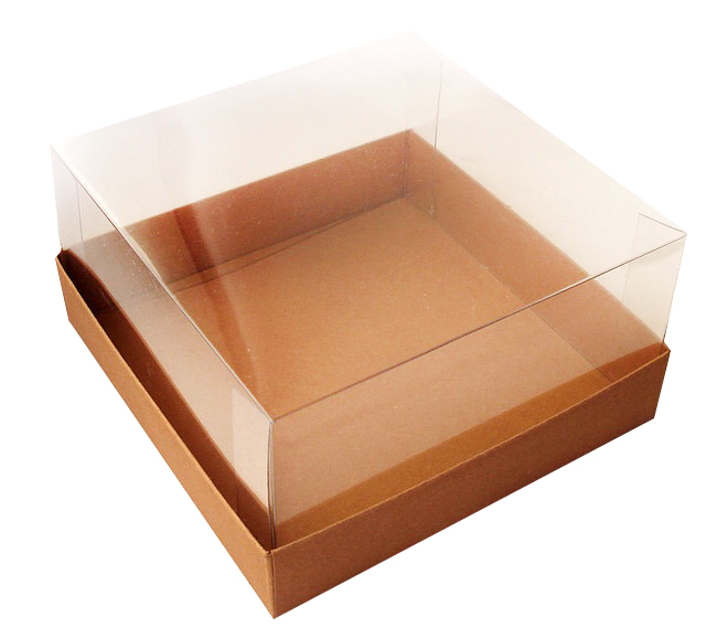 Коробка для торта до 2 кг с прозрачной пластиковой крышкой. Р-р 240*240*110, серия "Fupeco GlassTopCakeBox" Премиум, бур/бур