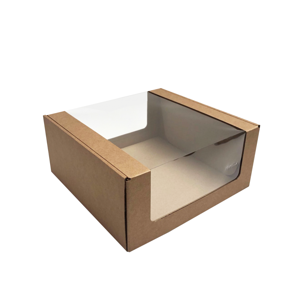 Коробка для торта 290*290*160 мм с круговым окном, серии "Fupeco RWinCakeBox" Премиум, бур/бур
