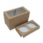 Коробка для капкейков на 2 шт. с прозрачным окном, серия "Fupeco WinCupcakeBox" Стандарт из бур/бел крафт картона. Размер 165*90*110 мм.