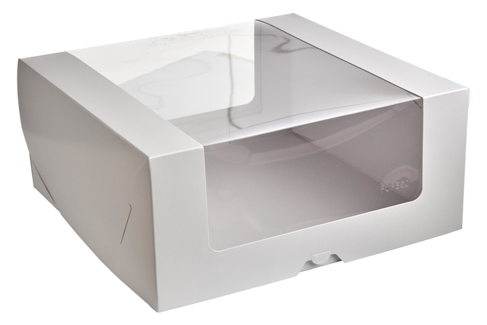 Коробка для торта 225*225*85мм с круговым окном, серии "Fupeco RWinCakeBox" Премиум, бел/бел