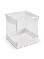Упаковка для пирожного с прозрачной пластиковой крышкой, Серия "Fupeco GlassTopCakeBox" Премиум, бел/бел. Размер 100*100*120 мм.