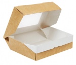 Картонная упаковка для пирожных из крафт картона с окном и ламинацией, р-р 150*100*40мм, серия "Fupeco WinSweetBox" Стандарт бур/бел