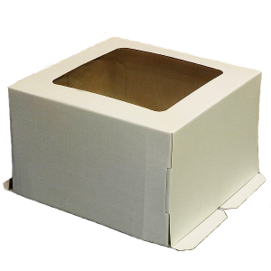 Гофрированная коробка для торта c прозрачным окном на крышке серия "Fupeco WinCakeBox" Стандарт 300*300*300 от 1 до 4 кг бел/бур (Д 15-29см)