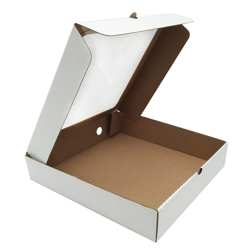 Гофрированная коробка с окном серия "Fupeco WinPieBox"  под пирог 280*280*70 из 3-х слойного микрогофрокартона бел/бур (Д 25-28 см)