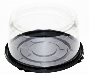 Контейнер пластиковый под торт круглый, черное дно, прозрачная крышка, диаметр d -  22,5 см, высота – 12 см    