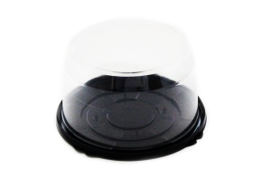 Контейнер пластиковый под торт круглый, черное дно, прозрачная крышка, диаметр d – 19,5  см, высота –  10 см